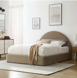 Resort Performance Velvet Arched Round Queen Platform Bed in Taupe