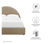 Resort Performance Velvet Arched Round Queen Platform Bed in Taupe