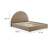 Resort Performance Velvet Arched Round Queen Platform Bed in Taupe