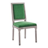 Vintage Performance Velvet Dining Side Chair in Natural Emerald