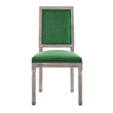 Vintage Performance Velvet Dining Side Chair in Natural Emerald