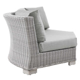Patio Wicker Rattan Round Corner Chair in Light Gray Gray