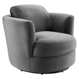 Performance Velvet Swivel Armchair in Gray