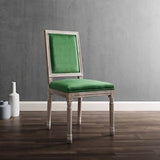 Vintage Performance Velvet Dining Side Chair in Natural Emerald