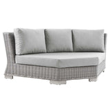 Patio Wicker Rattan Round Corner Chair in Light Gray Gray
