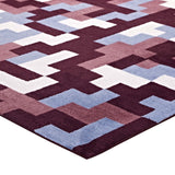 Interlocking Block Mosaic 5x8 Area Rug in Red and Light Blue