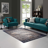 Distressed Vintage Turkish 5X8 Area Rug in Blue, Rust and Cream